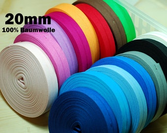 Paspelband Einfassband 20mm Baumwolle Schrägband 14 Farben im Angebot Meterware rosa pink blau schwarz grau weiss gefalzt bias tape