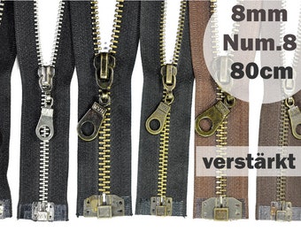 Zipper Metal tooth 8 mm Num8 Length 80 cm divisible reinforced black brown Metal zipper Zipper Jacket Jacket zipper
