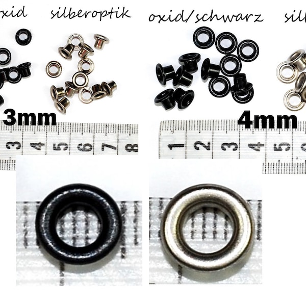 10pcs. eyelets 3 mm, 4 mm oxide black silver eyelets for cord base price 0.13euro/1pc. Hole eyelets round eyelets