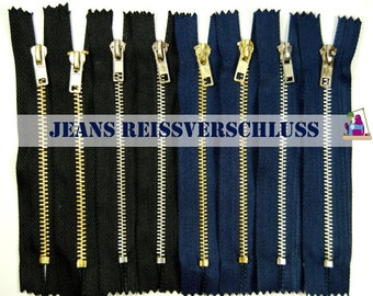 Metall Reißverschluss 18cm/4mm unteilbar Jeansreißverschluss blau schwarz in gold oder silberoptik kurz unteilbar Reißverschluss umtauschen