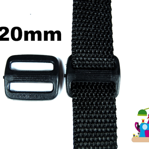 1St. Stopper Schieber Gurt Regulator Breite 20mm Farbe schwarz Kunststoff für Gurtband 2cm Gurtband für die Taschen Kurzwaren Nähzubehör