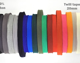 Pure cotton woven ribbon, width 20 mm, 20 colors on sale, binding tape, bias tape, twill tape, cotton twill tape, twill, twill ribbon sew