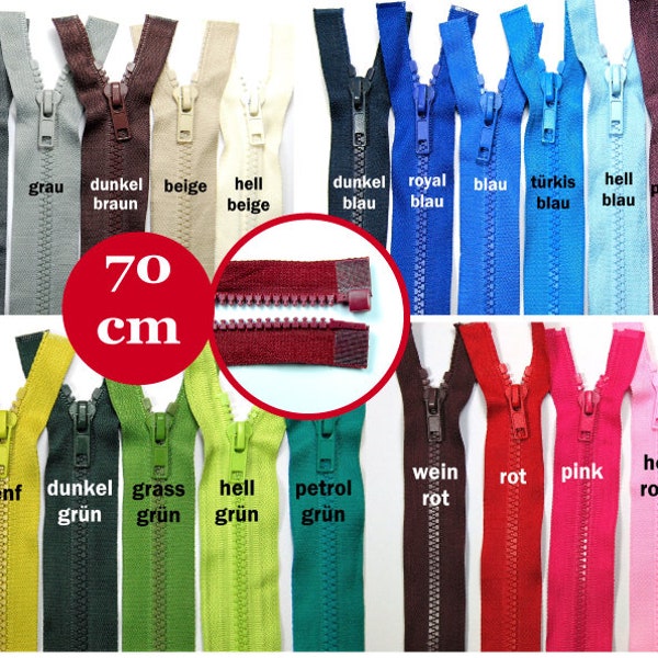 Reißverschluss Zipper teilbar 70 cm Kunststoffzahn 5 mm Num5 Jackets zipper divisible 60 c plastic tooth 5 mm Num 5 25 colors on offer Zip