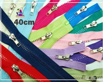 Fermeture éclair divisible 40 cm plastique dent 5 mm Num.5 fermeture éclair veste 40 cm noir rouge rose bleu vert jaune échange