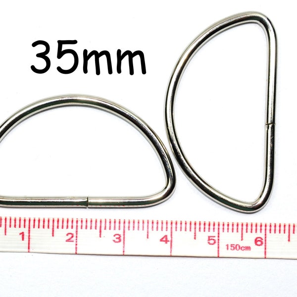 D-Ring Half Ring 35 mm Metal Nickel Light D-Ring for Bag Bags Half Ring Pocket Accessories Semi-Circular Rings 35 mm Steel Haberdashery Bag Sewing