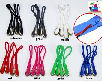 Zipper puller, zipper pendant, zipper loop, 10 colors available, black, blue, green, pink, zips