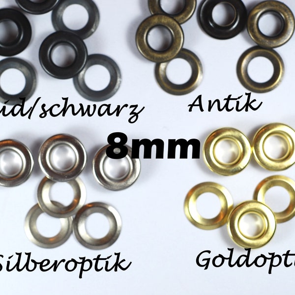 10St. Ösen 8mm 2-teilig mit Scheibe oxid schwarz antik silber und goldoptik Ösen für Korde Lochösen Rundösen