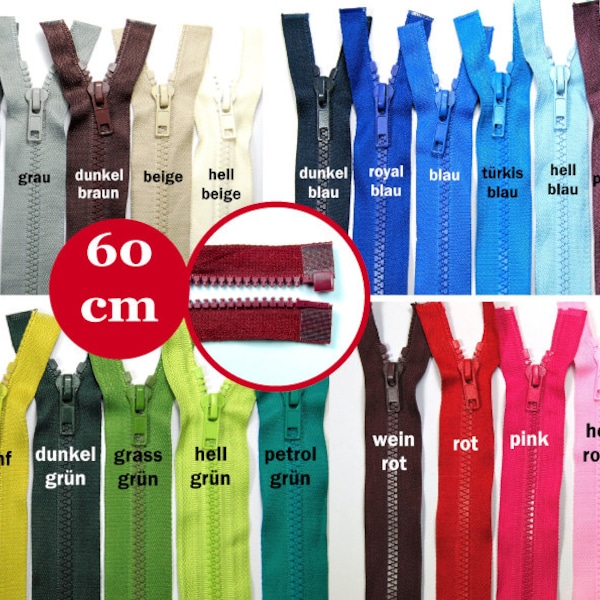 Reißverschluss Zipper teilbar 60 cm Kunststoffzahn 5 mm Num5 Jackets zipper divisible 60 cm plastic tooth 5 mm Num 5 25 colors on offer Zip