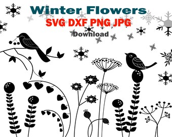 Plotter File Plotter Plotter Plotter Plantilla "Winterflower" Descarga instantánea svg png jpg dxf Bird Snowflakes Clipart Vector Graphic