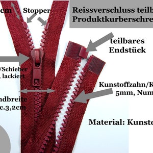 Reißverschluss Zipper teilbar 70cm Kunststoffzahn 5mm Num5 Jackets zipper divisible 60 c plastic tooth 5mm Num 5 25 colors on offer Zip Bild 4