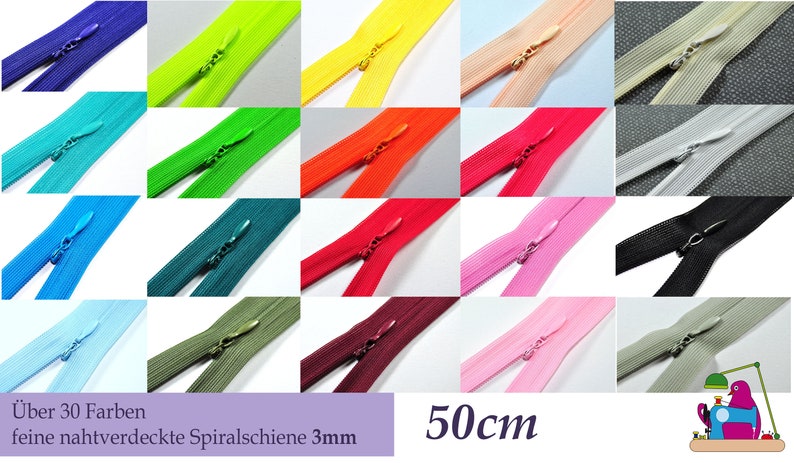 Reißverschluss Nahtverdeckt nicht teilbar Länge 50 cm Laufschiene 3mm über 40 Farben im Angebot Nahtverdeckter Reißverschluss nylon Bild 1