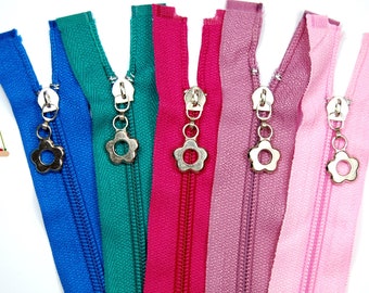 Zipper divisible motif zipper flower 40 cm spiral 5 mm pink blue green black white grey jacket zipper children's jacket sew