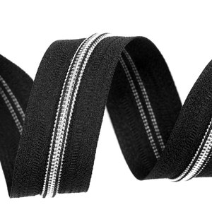 Zipper metallic black, zipper meter fabric black silver, zipper endless black, zip 5 mm bag sew