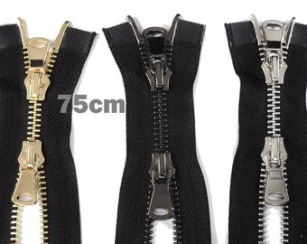 Separable zipper 75 cm, two-way zipper with metal tooth 5 mm, metal zipper black gold, jacket zipper, hardware