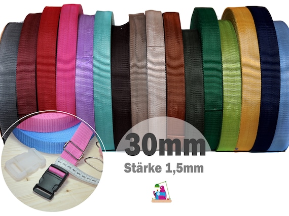 Gurtband 30mm Stärke 1,5mm Taschengurt Band 3cm Tasche nähen Kurzwaren Meterware Schlüsselanhänger Gurtband sew sewing Handmade
