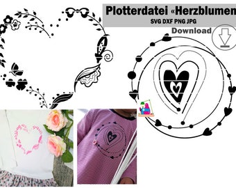 Corazón Plotter Archivo Plotter Motivo Plotter Plantilla Descarga instantánea svg png jpg dxf Floral Clipart Vector Plot Regalo del día de la madre