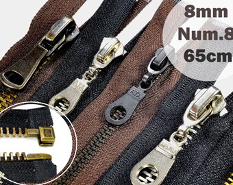 Fermeture à glissière en métal dent 8 mm Num8 longueur 65 cm divisible renforcé noir brun métal fermeture à glissière fermeture éclair veste zipper