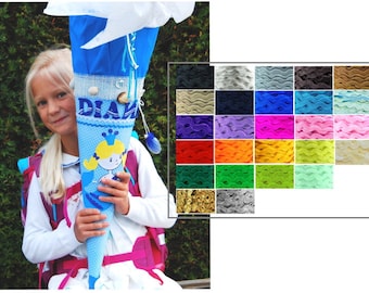 1 m rickrack braid, zigzag braid, wave tape, zigzag trim, braid, border 5/9, 22 colors available: blue, green, yellow, pink, rose, purple, gold, grey