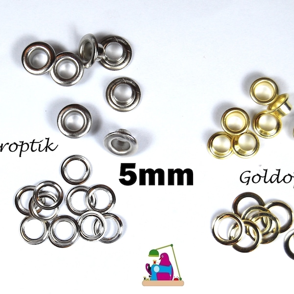 10pcs. oeillets 5 mm 2-pièces avec disque argent et oeillets or-optiques pour le prix de base du cordon 0.10euro/1pc. Oeillets ronds aux yeux de trou pour cordon