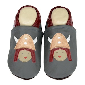 Liya&#39;s leather slippers, crawling shoes, slippers - #544 Viking in grey