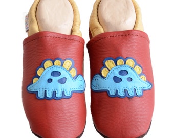 Liya's Leather Slippers Baby Shoes Slippers - #575 Stegosaurus in red