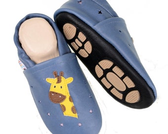 Liya's summer slippers with rubber sole - #698 Giraffe in light blue