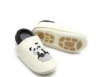 Liya's leather slippers - #602 panda in beige size. 19/20 - 35/36