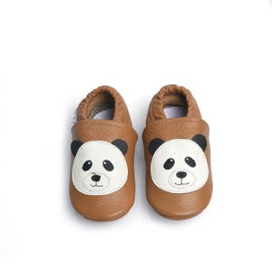 Liya's Lederpuschen Krabbelschuhe Hausschuhe - #507 Panda in ockerbraun