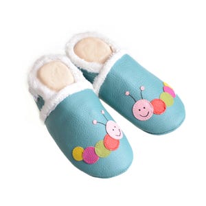 Zapatillas de piel forrada de Liya con suela de goma parcial - #306 Caterpillar en azul turquesa imagen 3