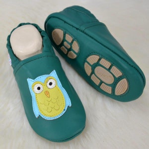 Liya's slippers with rubber sole 638 Owl in turquoise green image 1