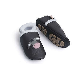 Liya's lined leather punches with partial rubber sole - #399 Donkey in brown