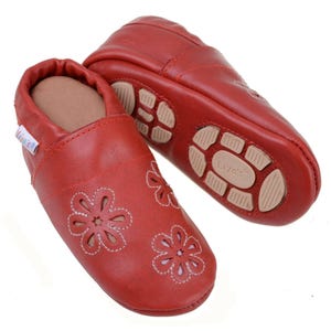 Liya&#39;s leather slippers with partial rubber sole - #636 Summerflower in red