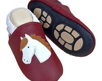 Liya's leather slippers with partial rubber sole - #639 Horse in burgundy