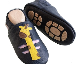 Liya's slippers with rubber sole - #633 summer slippers giraffe in navy blue