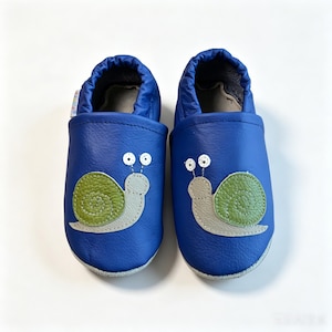 Liya's Leather Baby Shoes Crawling Shoes Slippers - #570a Snail in blue