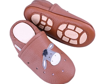 Liya's slippers with rubber sole - #699 donkey in copper brown