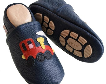 Liya's slippers leather slippers with partial rubber sole - #688 locomotive in marian blue