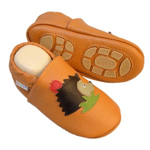 Liya's slippers leather slippers with partial rubber sole - #604 hedgehog in daffodil yellow