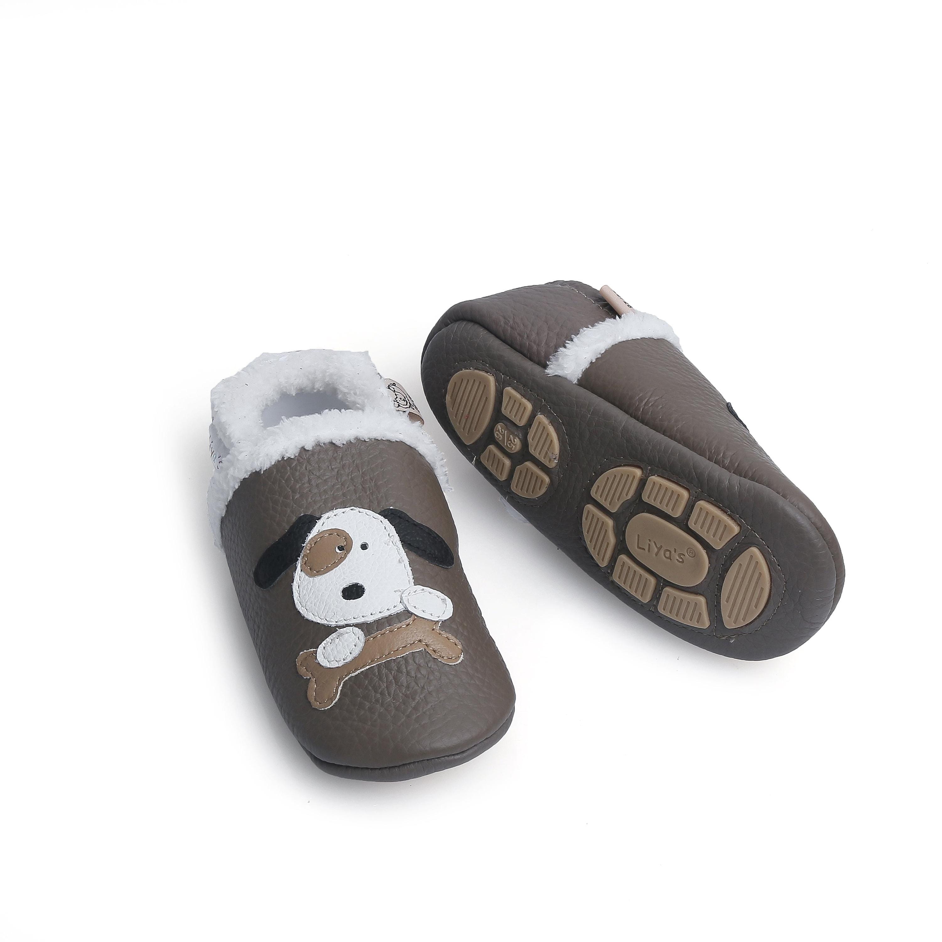 Liya's Hausschuhe Lederpuschen Mit Teilgummisohle - Pinguin Design In Babyblau