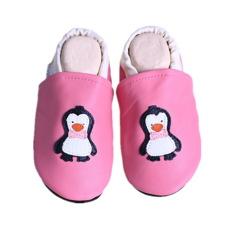 Liya's Leather Slippers Crawling Shoes Slippers 521 Penguin in pink image 1