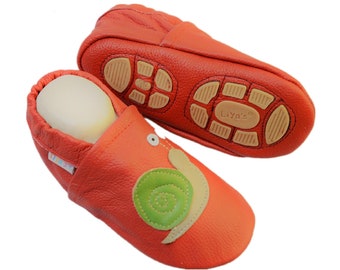 Liya's slippers leather slippers with partial rubber sole - #670 snail in red