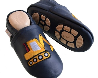 Liya's slippers leather slippers with partial rubber sole - #689 Bagger in marienblau