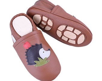 Liya's Slippers Baby Shoes with Rubber Sole - #604 Hedgehog in Copper Brown