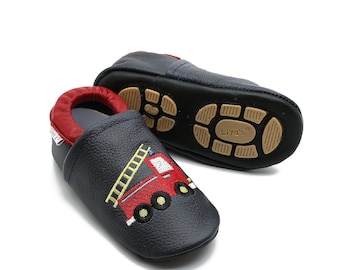 Liyas Leather Slippers - #683 Fire Engine in dark blue, sizes 19/20 - 35/36