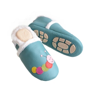 Zapatillas de piel forrada de Liya con suela de goma parcial - #306 Caterpillar en azul turquesa imagen 1