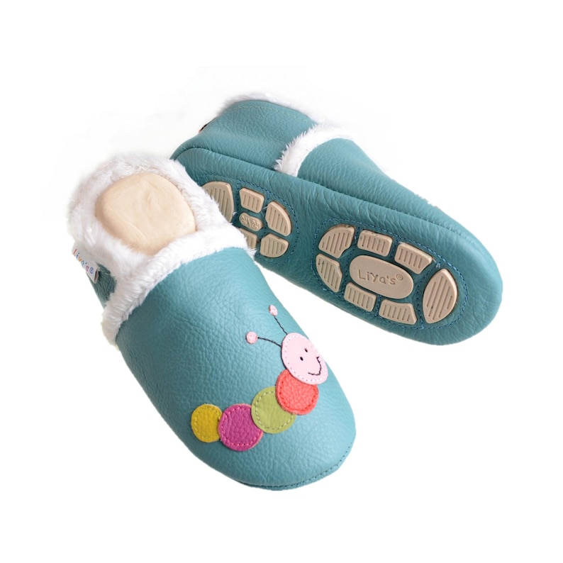 Zapatillas de piel forrada de Liya con suela de goma parcial - #306 Caterpillar en azul turquesa imagen 1