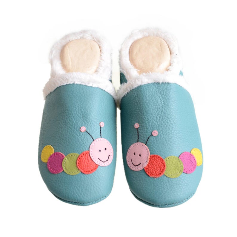 Zapatillas de piel forrada de Liya con suela de goma parcial - #306 Caterpillar en azul turquesa imagen 2