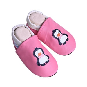 Liya's Leather Slippers Crawling Shoes Slippers 521 Penguin in pink image 3