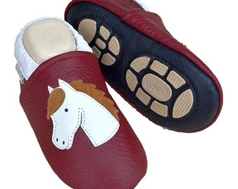 Liya's slippers leather slippers with part rubber sole - #639 horse in burgundy