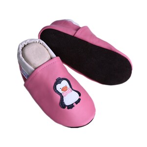 Liya's Leather Slippers Crawling Shoes Slippers 521 Penguin in pink image 2